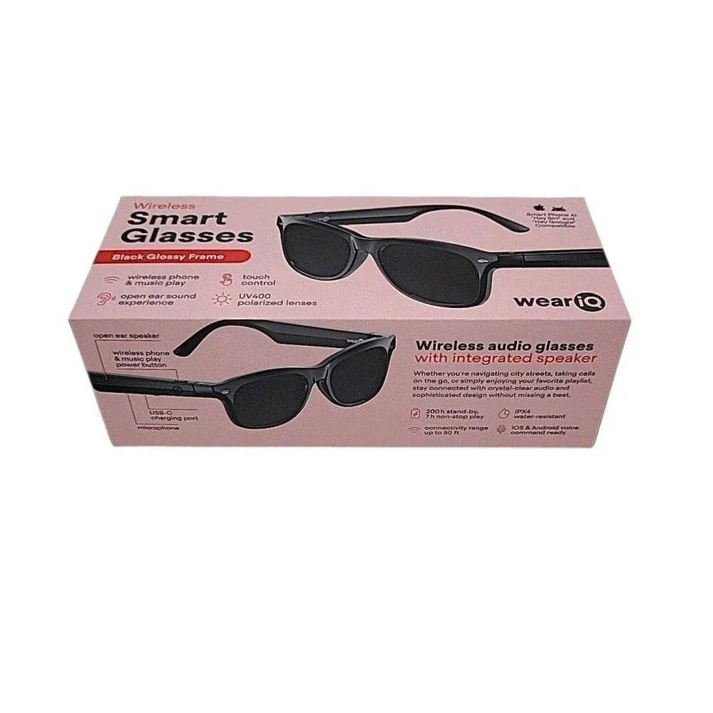 Wear IQ Smart Glasses Black Wireless Phone Music Play, Touch Control, UV400 NEW